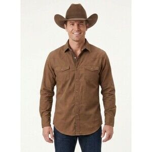 Outlander by Craft + Flow Mens Western Shirt Large Brown Long Sleeve Snap Button